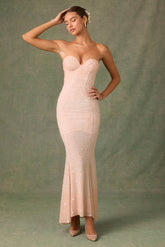 Embellished Sweetheart-Neck Fishtail Gown in Dusty Rose